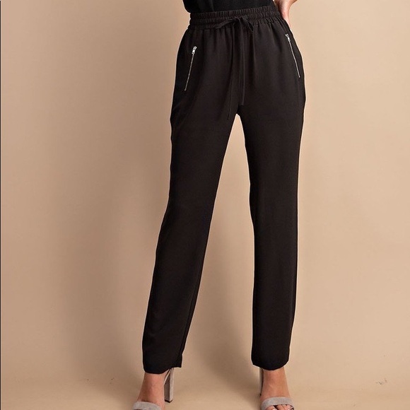 BLACK PANTS w/ ZIPPER SIDE POCKETS~ HIGH QUALITY - Picture 3 of 7